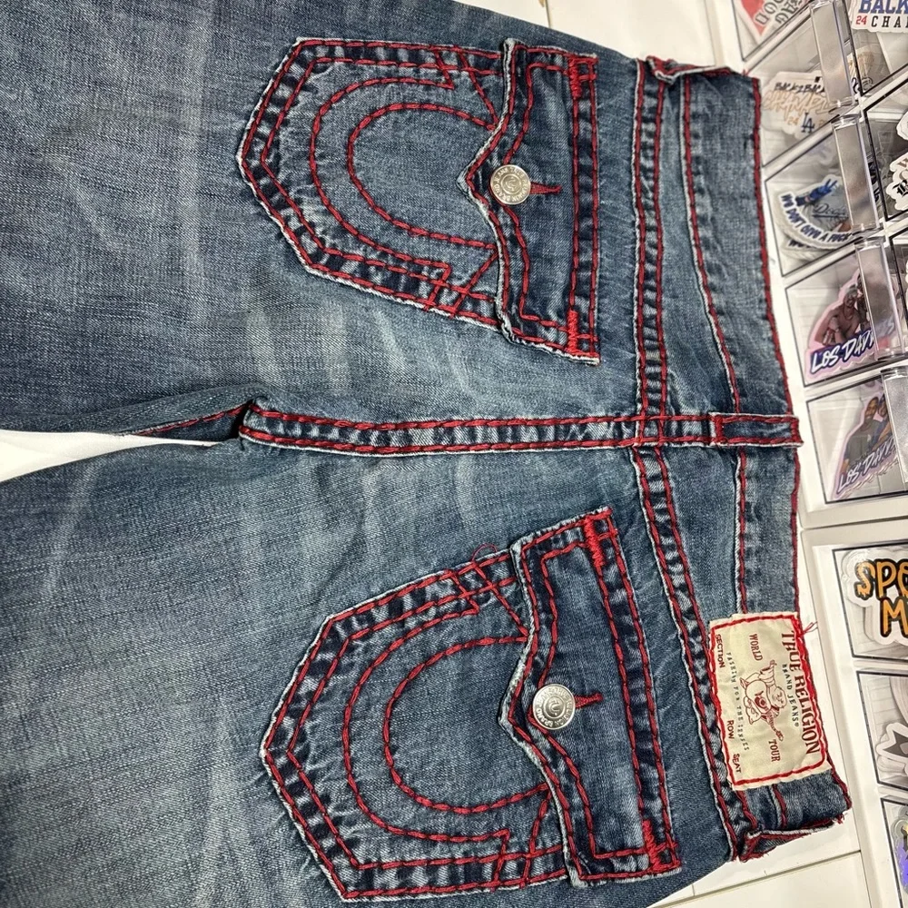 True Religion Men’s Blue Jeans with Red Stitching
